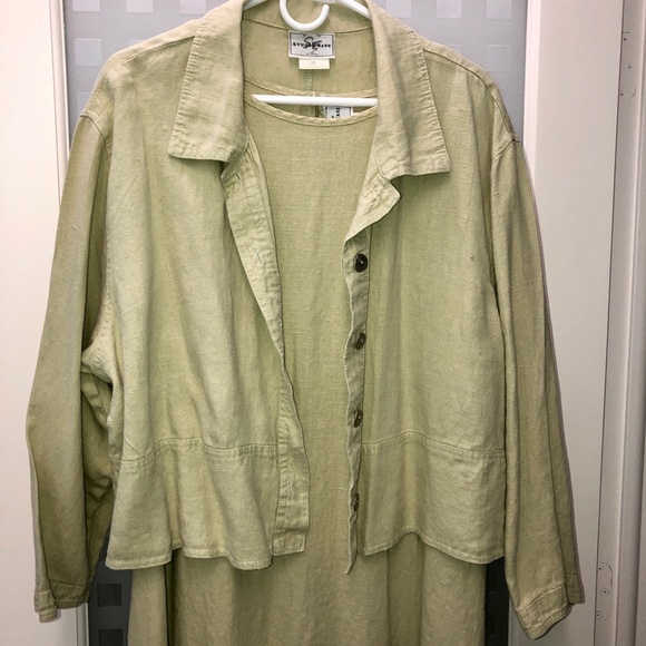 🎉HP🎉 STUDIO EASE Linen A-Line Maxi + Dress Jacket Set Celery Green Vintage 22W - Picture 3 of 16